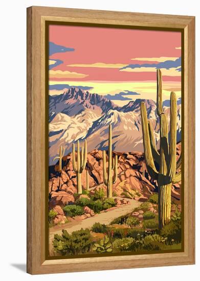 Sunset Desert Scene-Lantern Press-Framed Stretched Canvas