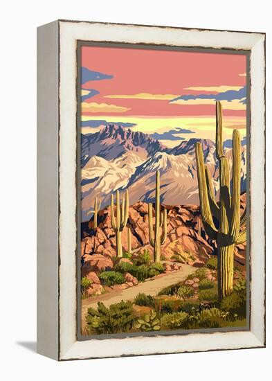 Sunset Desert Scene-Lantern Press-Framed Stretched Canvas