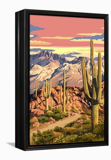 Sunset Desert Scene-Lantern Press-Framed Stretched Canvas