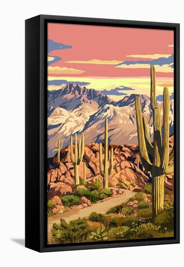 Sunset Desert Scene-Lantern Press-Framed Stretched Canvas