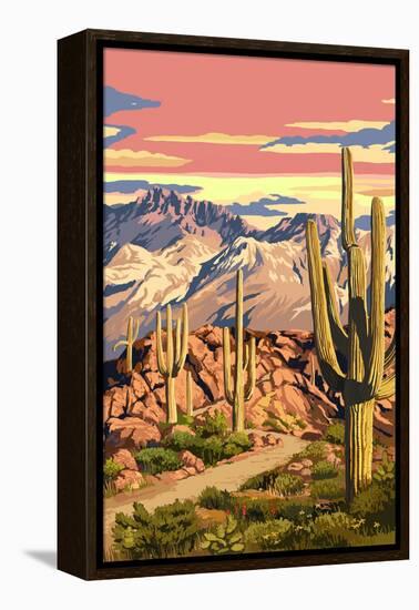 Sunset Desert Scene-Lantern Press-Framed Stretched Canvas