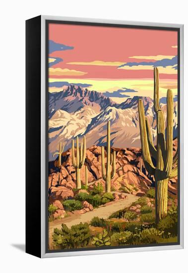 Sunset Desert Scene-Lantern Press-Framed Stretched Canvas