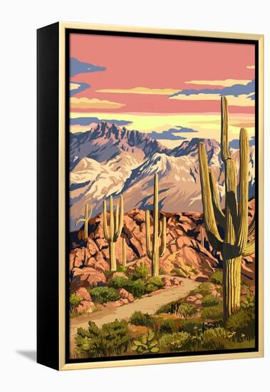 Sunset Desert Scene-Lantern Press-Framed Stretched Canvas