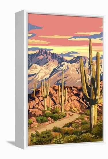 Sunset Desert Scene-Lantern Press-Framed Stretched Canvas