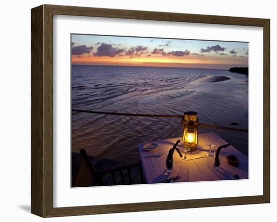 Sunset Dining on the Jetty, Fundu Lagoon Resort, Pemba Island, Zanzibar, East Africa-Paul Harris-Framed Photographic Print