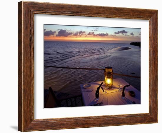 Sunset Dining on the Jetty, Fundu Lagoon Resort, Pemba Island, Zanzibar, East Africa-Paul Harris-Framed Photographic Print