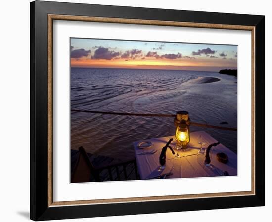 Sunset Dining on the Jetty, Fundu Lagoon Resort, Pemba Island, Zanzibar, East Africa-Paul Harris-Framed Photographic Print