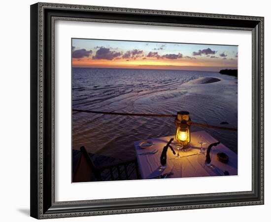 Sunset Dining on the Jetty, Fundu Lagoon Resort, Pemba Island, Zanzibar, East Africa-Paul Harris-Framed Photographic Print