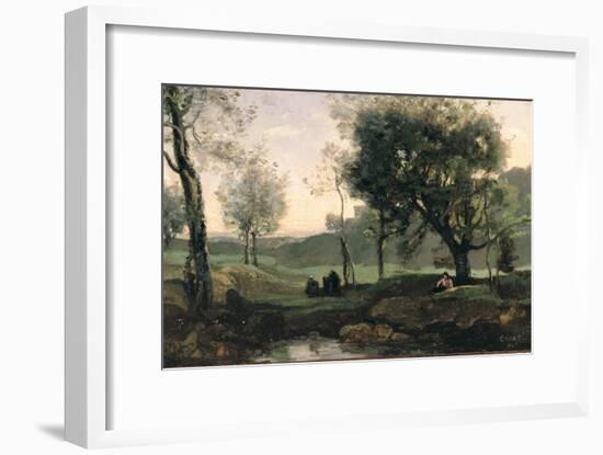 Sunset: Figures under Trees-Jean-Baptiste-Camille Corot-Framed Giclee Print