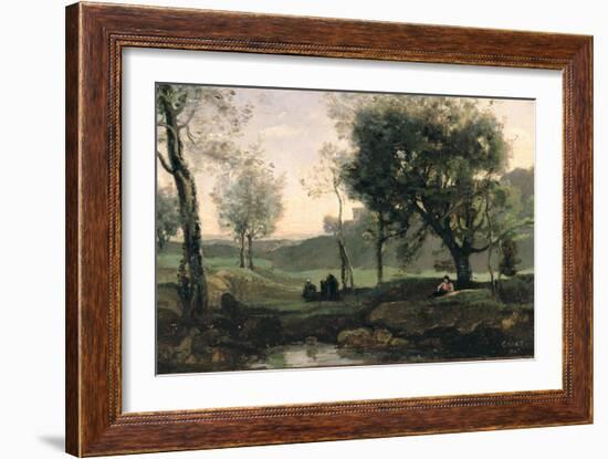 Sunset: Figures under Trees-Jean-Baptiste-Camille Corot-Framed Giclee Print