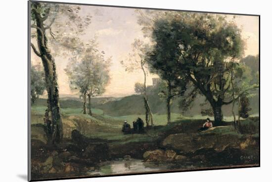 Sunset: Figures under Trees-Jean-Baptiste-Camille Corot-Mounted Giclee Print