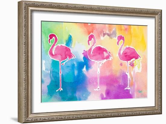 Sunset Flamingo Color Flow-Nola James-Framed Art Print