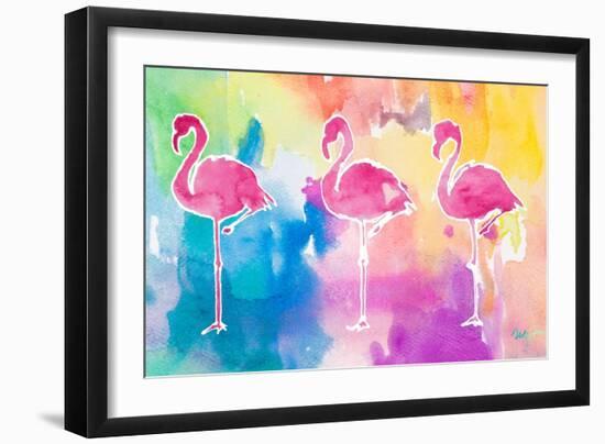 Sunset Flamingo Color Flow-Nola James-Framed Art Print