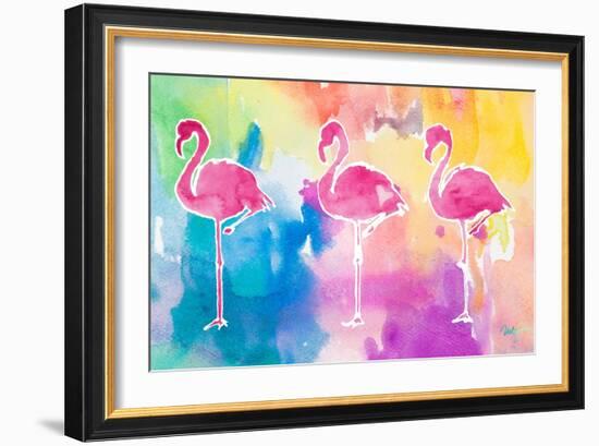 Sunset Flamingo Color Flow-Nola James-Framed Art Print