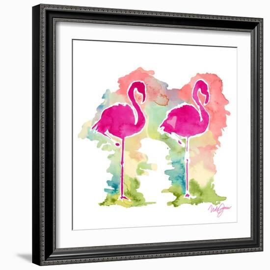 Sunset Flamingo Pair-Nola James-Framed Art Print