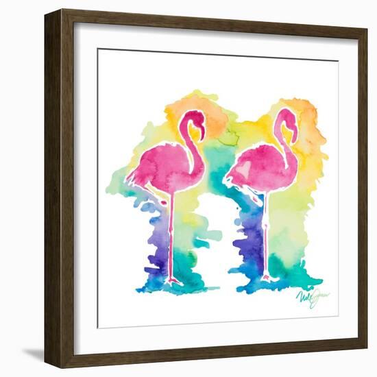 Sunset Flamingo Square I-Nola James-Framed Art Print