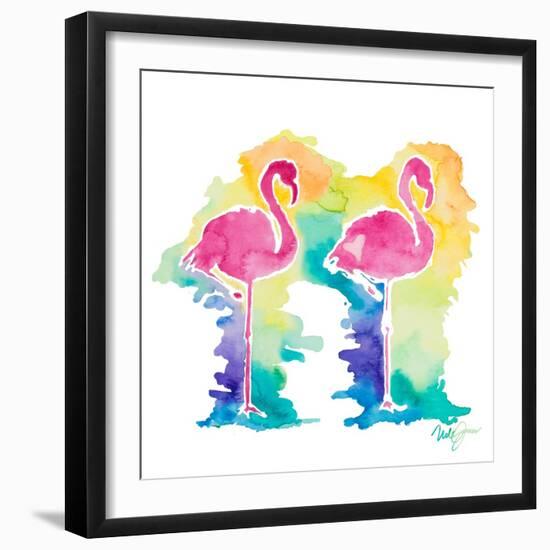 Sunset Flamingo Square I-Nola James-Framed Art Print