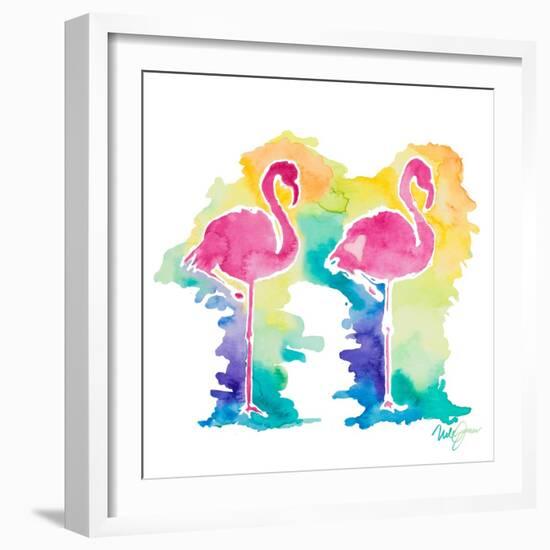 Sunset Flamingo Square I-Nola James-Framed Art Print