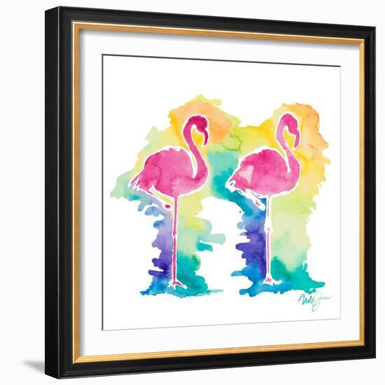 Sunset Flamingo Square I-Nola James-Framed Art Print