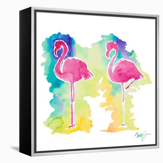 Sunset Flamingo Square II-Nola James-Framed Stretched Canvas