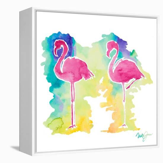 Sunset Flamingo Square II-Nola James-Framed Stretched Canvas