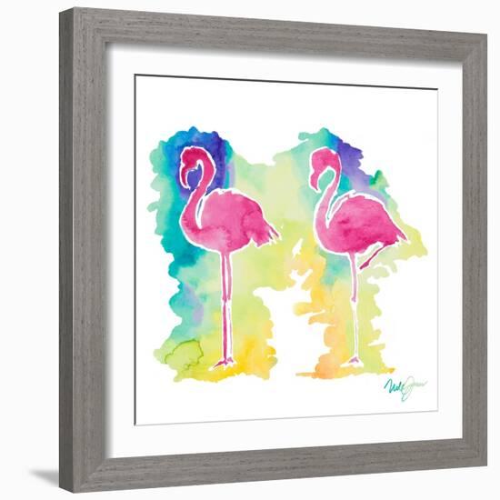 Sunset Flamingo Square II-Nola James-Framed Art Print