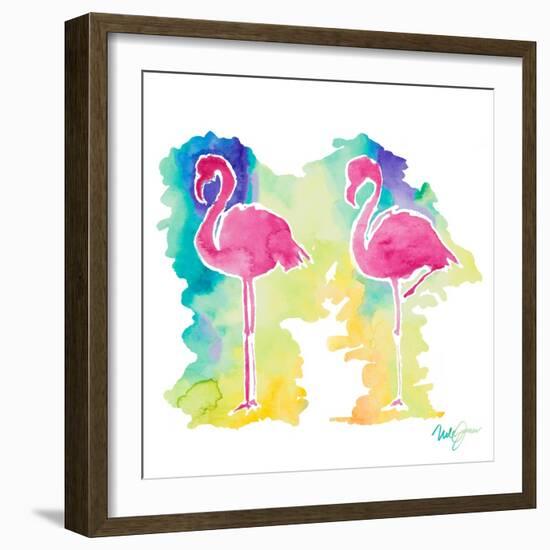 Sunset Flamingo Square II-Nola James-Framed Art Print