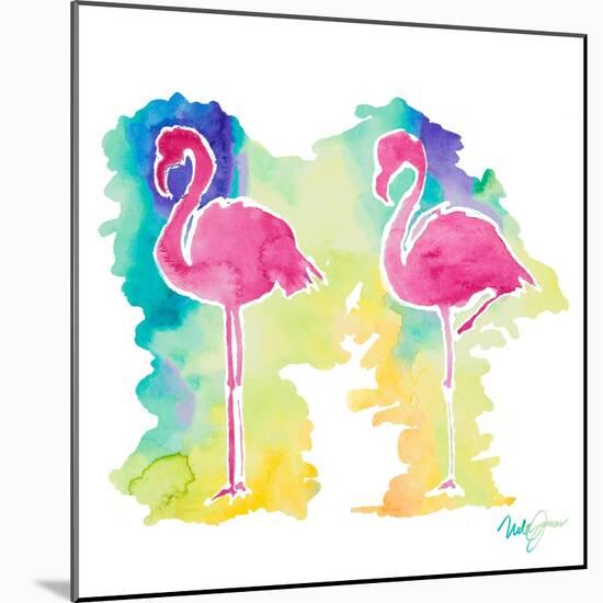 Sunset Flamingo Square II-Nola James-Mounted Art Print