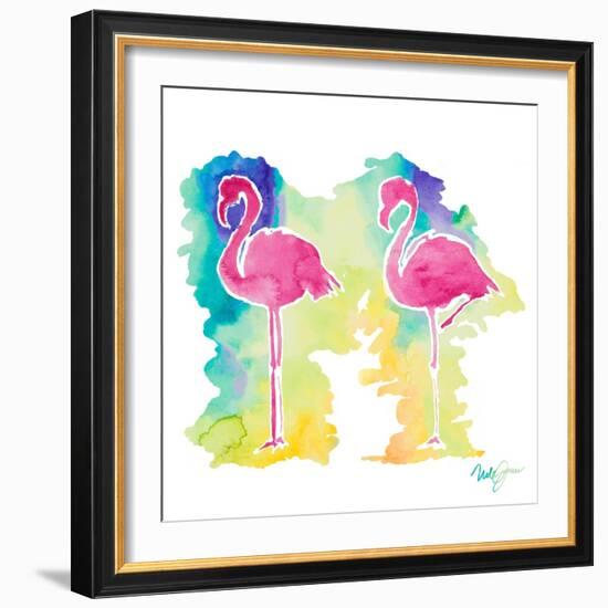 Sunset Flamingo Square II-Nola James-Framed Art Print