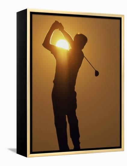 Sunset Golf Silhouette-null-Framed Premier Image Canvas