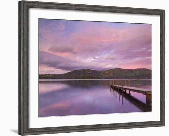 Sunset, Hawes End Landing Stage Jetty, Derwent Water, Lake District, Cumbria, England, UK-Neale Clarke-Framed Photographic Print