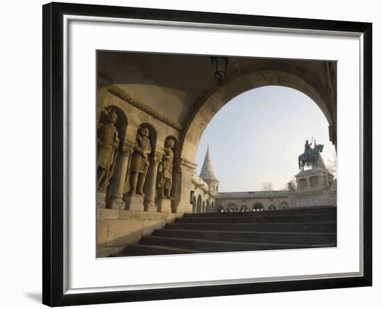 Sunset Ight on St. Stephens Statue, Castle Hill Area, Budapest, Hungary, Europe-Christian Kober-Framed Photographic Print