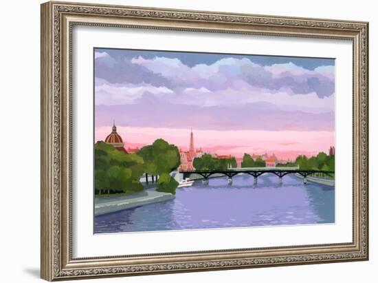 Sunset in Paris, the Seine river-Hiroyuki Izutsu-Framed Giclee Print
