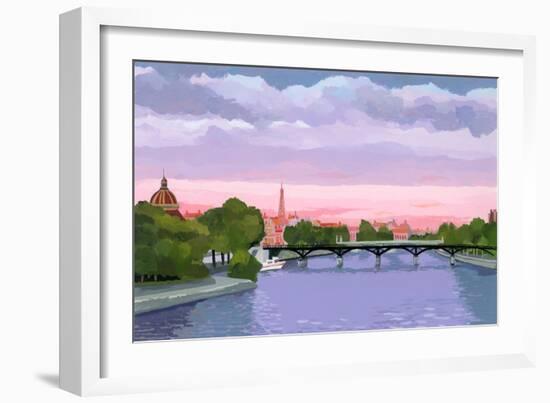 Sunset in Paris, the Seine river-Hiroyuki Izutsu-Framed Giclee Print