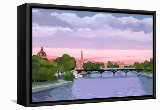 Sunset in Paris, the Seine river-Hiroyuki Izutsu-Framed Premier Image Canvas