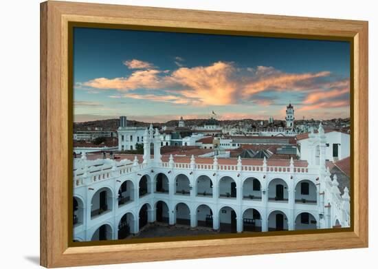 Sunset in Sucre over the Rooftop of the Convent of San Felipe Neri-Alex Saberi-Framed Premier Image Canvas