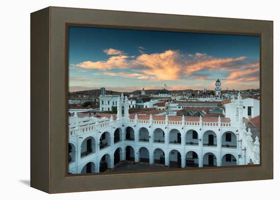 Sunset in Sucre over the Rooftop of the Convent of San Felipe Neri-Alex Saberi-Framed Premier Image Canvas