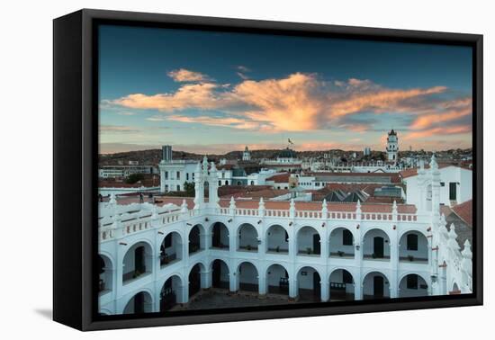 Sunset in Sucre over the Rooftop of the Convent of San Felipe Neri-Alex Saberi-Framed Premier Image Canvas