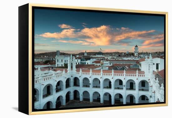 Sunset in Sucre over the Rooftop of the Convent of San Felipe Neri-Alex Saberi-Framed Premier Image Canvas