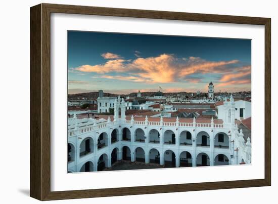 Sunset in Sucre over the Rooftop of the Convent of San Felipe Neri-Alex Saberi-Framed Photographic Print