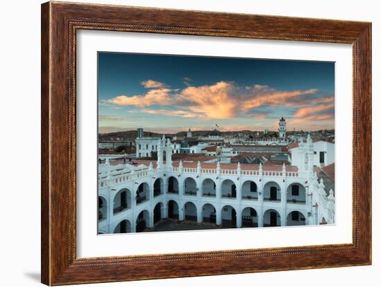 Sunset in Sucre over the Rooftop of the Convent of San Felipe Neri-Alex Saberi-Framed Photographic Print