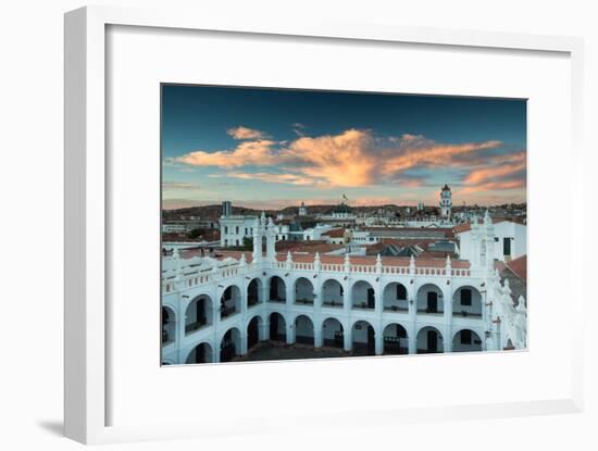 Sunset in Sucre over the Rooftop of the Convent of San Felipe Neri-Alex Saberi-Framed Photographic Print