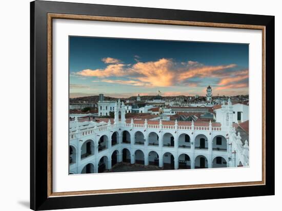 Sunset in Sucre over the Rooftop of the Convent of San Felipe Neri-Alex Saberi-Framed Photographic Print