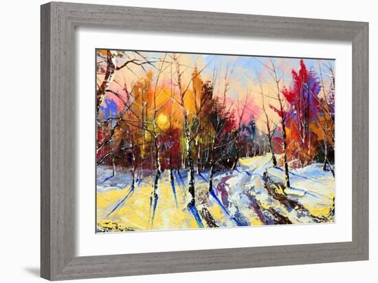 Sunset In Winter Wood-balaikin2009-Framed Art Print