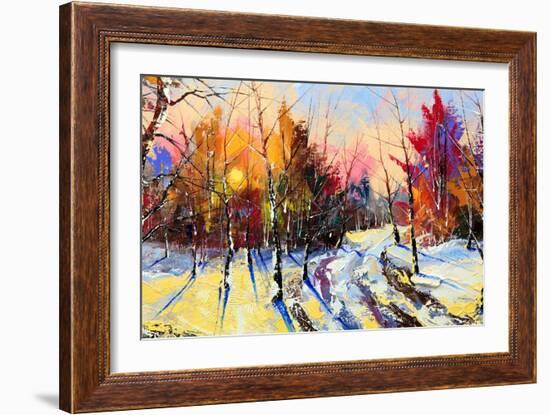 Sunset In Winter Wood-balaikin2009-Framed Art Print