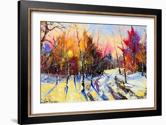 Sunset In Winter Wood-balaikin2009-Framed Art Print