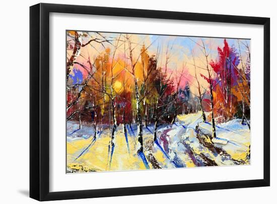 Sunset In Winter Wood-balaikin2009-Framed Art Print