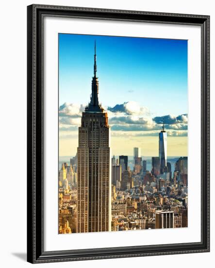 Sunset Landscape of the Empire State Building and One World Trade Center, Manhattan, NYC, Colors-Philippe Hugonnard-Framed Photographic Print