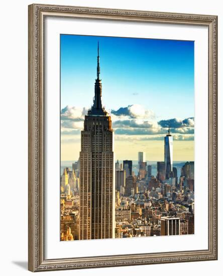 Sunset Landscape of the Empire State Building and One World Trade Center, Manhattan, NYC, Colors-Philippe Hugonnard-Framed Photographic Print