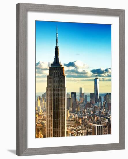 Sunset Landscape of the Empire State Building and One World Trade Center, Manhattan, NYC, Colors-Philippe Hugonnard-Framed Photographic Print